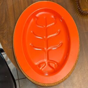 Vintage orange Enamel Tree of Life Meat Tray, Danish Modern Serving Platter